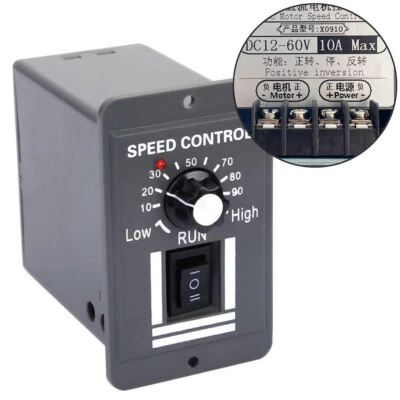 DC 12-60V 10A PWM DC Motor Variable Speed Controller CW CCW Reversible Switch US - Image 1 of 4