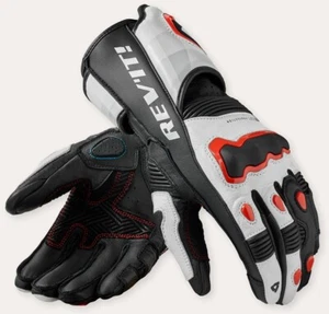 GUANTI SPORT MOTO PELLE GLOVES REV'IT QUANTUM 3 BIANCO ROSSO FLUO TG L - Picture 1 of 2