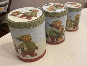 3 Christmas Tins Lindy Bowman Holiday Decor Stocking Stuffers Stacking Metal New - Picture 1 of 3