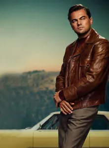 Herren Lederjacke Leonardo DiCaprio Once Upon Time in Hollywood weicher brauner Mantel - Bild 1 von 9