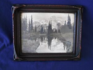 1920 Hand Tinted Photo~Mt. Rainier~Mirror Lake~Original Bat FRAME~Asahel Curtis