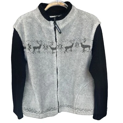 Chaqueta de montaña negra para mujer grande cremallera completa gris polar ciervo copo de nieve chaqueta Foto 1 de 4