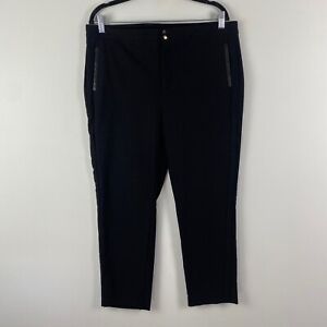 Chicos Crop Pants Size 2.5 US 14 Black Faux Leather Pocket Trim Snap Zip Closure