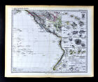 1892 Petermann Map Polynesia Oceania Hawaii Tahiti Galapagos Marquesa Islands