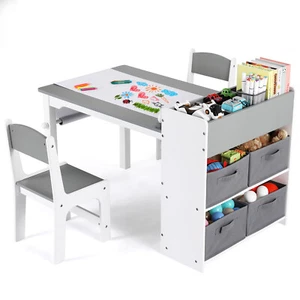 Mesa de arte para niños y 2 sillas juego artesanal de madera para niños pequeños juego actividades mesa de dibujo - Imagen 1 de 16