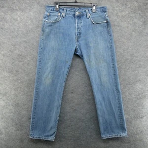 Levis Jeans Mens 35x32 (Fits 34x31) Blue 501 Straight Button Fly American Denim - Picture 1 of 24