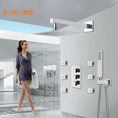 SENLESEN Thermostatic Chrome Shower Faucet Combo Set Rainfall Head Massage Jet Wall Mount