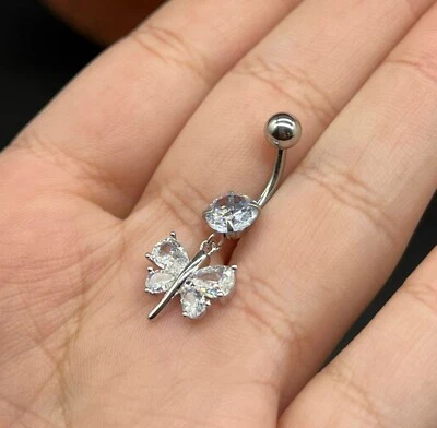 Anillo ombligo mariposa calibre 14 acero inoxidable circonita cúbica Foto 1 de 4