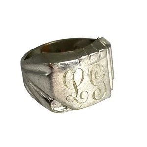 Anillo monograma vintage níquel plata 11,73 g para hombre inicial LG grabado talla 10 - Imagen 1 de 9