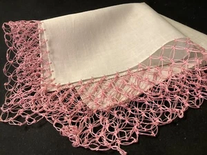 9310🌟PREMIUM Wide Pink Knitted Floral  Lace Wedding Handkerchief Heirloom - Picture 1 of 7