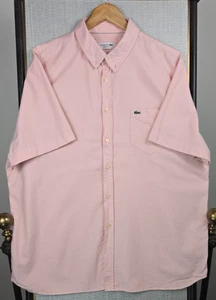 LACOSTE Mens 2XL Pink Short Sleeve Button Down Sport Shirt Cotton Chest Pocket - Picture 1 of 16