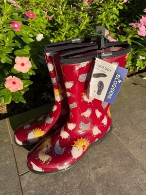 NWT Sloggers Red Rooster Chicken Mid Calf Waterproof Gardening Boots Size 10 - Image 1 of 4