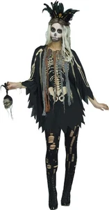 Voodoo Priestess Skeleton Print Poncho Costume Accessory - Picture 1 of 2