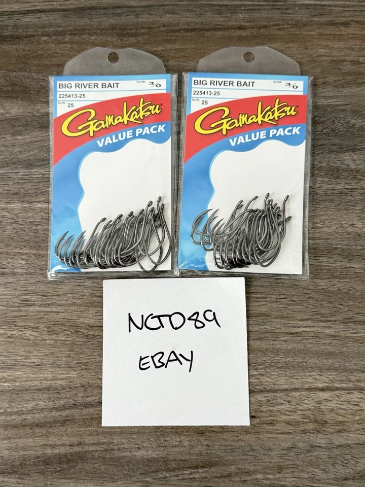 2x Gamakatsu Big River Bait 225415-25 Size 5/0 25x2 50 Hooks