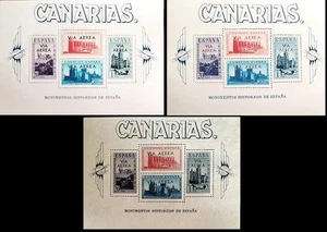 Edifil 62 63 64 3 Hojitas 848 Canarias SOBRECARGA NEGRA ROJA Y VERDE España 1939 - Imagen 1 de 1