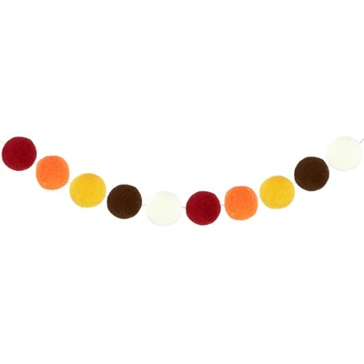 Guirnalda de bolas de fieltro, guirnalda de pompones de 8 pies (marrón, blanco, naranja, rojo, amarillo) Foto 1 de 4