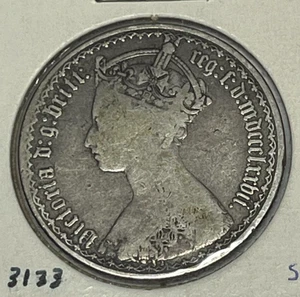 1877 2/ Great Britain Victoria Silver Gothic Florin Coin Very Good VG - Picture 1 of 2