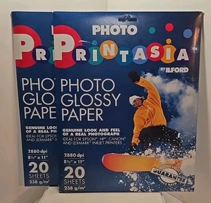 2 Packs Ilford Printasia Photo Glossy Paper 2880 dpi 8 1/2" x 11" 20 Sheets Each - Picture 1 of 7