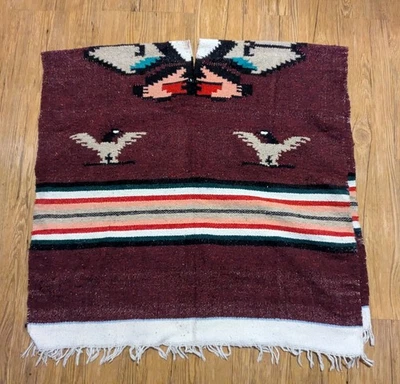 Poncho chal Chimayo nativo americano vintage Southwestern Thunderbird B38 Foto 1 de 2
