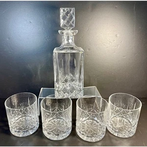 5 pc set Royal Crystal Rock 1 Opera Decanter & 4 Old Fashioned Glasses - Picture 1 of 6