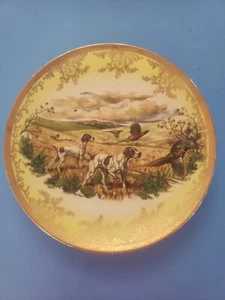 Vintage S.T. Piatto da parete decorativo Baviera Germania~Cani da caccia e fagiani - Foto 1 di 4