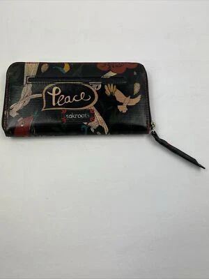 Carteira Sacroots grande com zíper ao redor de lona círculo Peace Dove preta slot para cartão de crédito - Imagem 1 de 4