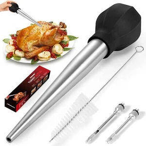 Large Turkey Baster with Cleaning Brush & Needle - Stainless Steel Baster Too... - Picture 1 of 7