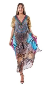 nwt RANEE'S COVER-UP KAFTAN KIMONO CRYSTAL  resort beach vacation ANIMAL PRINT - Picture 1 of 2