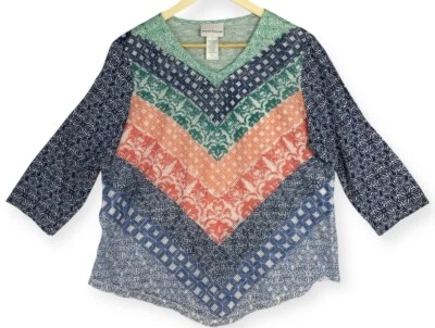 Top Alfred Dunner Mujer Grande Blingy Malla Superposición Geométrico Multicolor 3/4 Slv Foto 1 de 4