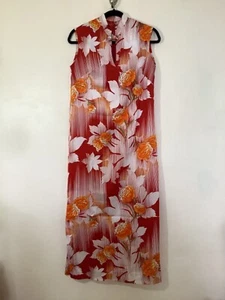 Paradise Hawaii Long Cheongsam Hawaiian Floral 1960’s Dress Made in Hawaii (M) - Picture 1 of 3