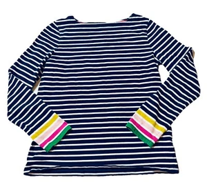 Boden Girls Size 15-16Y Long Sleeve Spring Striped Shirt Navy Rainbow Sleeve - Picture 1 of 8
