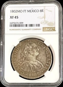 1802 -MO FM SILVER MEXICO 8 REALES CHARLES IIII COIN NGC EXTREMELY FINE 45 - Picture 1 of 2