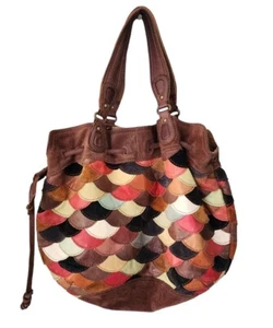 Lucky Brand Fish Scales Patchwork Large Suede Drawstring Bucket Bag - Picture 1 of 5