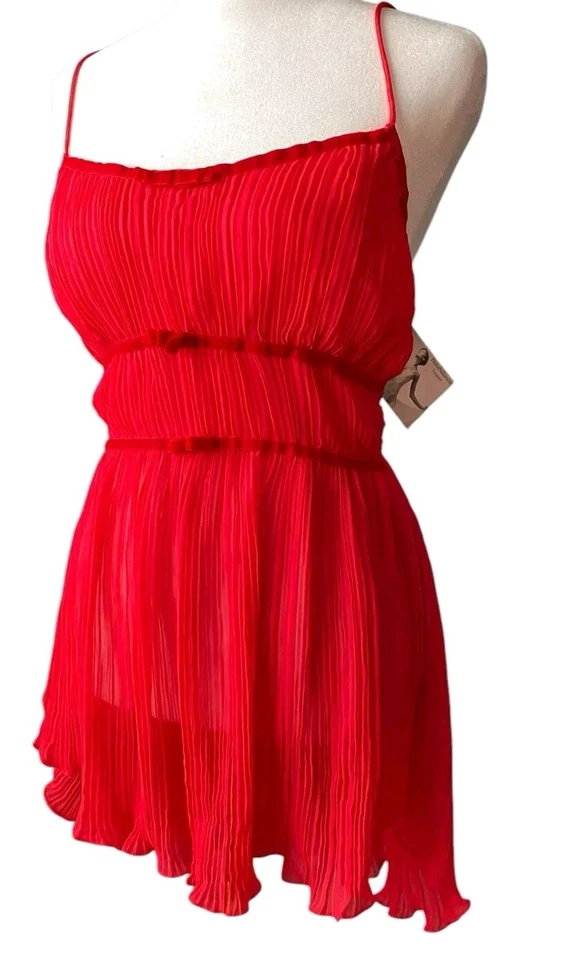 Lencería Babydoll Transparente De Colección Flora Nikrooz Rojo Acordeón Plisado Chemise Mujeres M  Foto 1 de 4