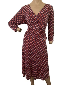 BODEN Red Blue Floral 3/4 Sleeve Jersey Dress UK 18 EU 46 US 14 Large Tall VGC - Picture 1 of 14