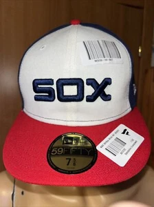 Chicago White Sox Throwback Logo Red/White/Blue 59FIFTY New Era Fitted Hat 7 5/8 - Picture 1 of 6