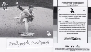 Yoshinobu Yamamoto LA DODGERS TOPPS 2024 BLACK & WHITE Base Card 49 RC - Picture 1 of 1