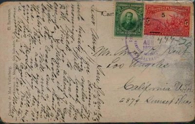 1923 El Salvador Postcard to California with 2 stamps - Image 1 of 2