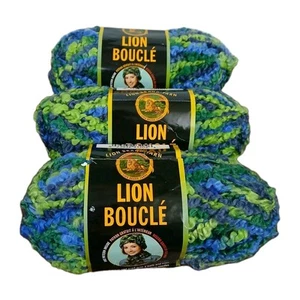 Lion Brand Boucle Mohair Blend Lime Blue Gorgeous 3 Skeins Yarn Craft Crochet - Picture 1 of 11