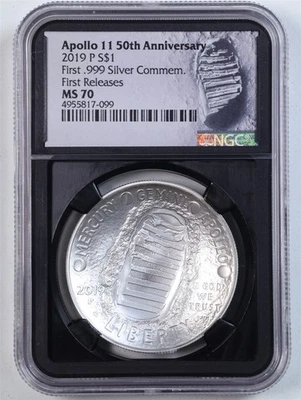 2019-P 50C Apollo 11 50th Anniv Silver Commem Half Dollar MS70 NGC First Release - Image 1 of 2
