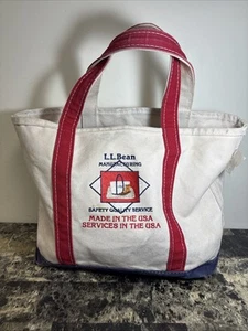 Vintage LL Bean Boat & Tote Med Canvas Bag Navy Blue & Red Freeport USA T.M Tag - Picture 1 of 8