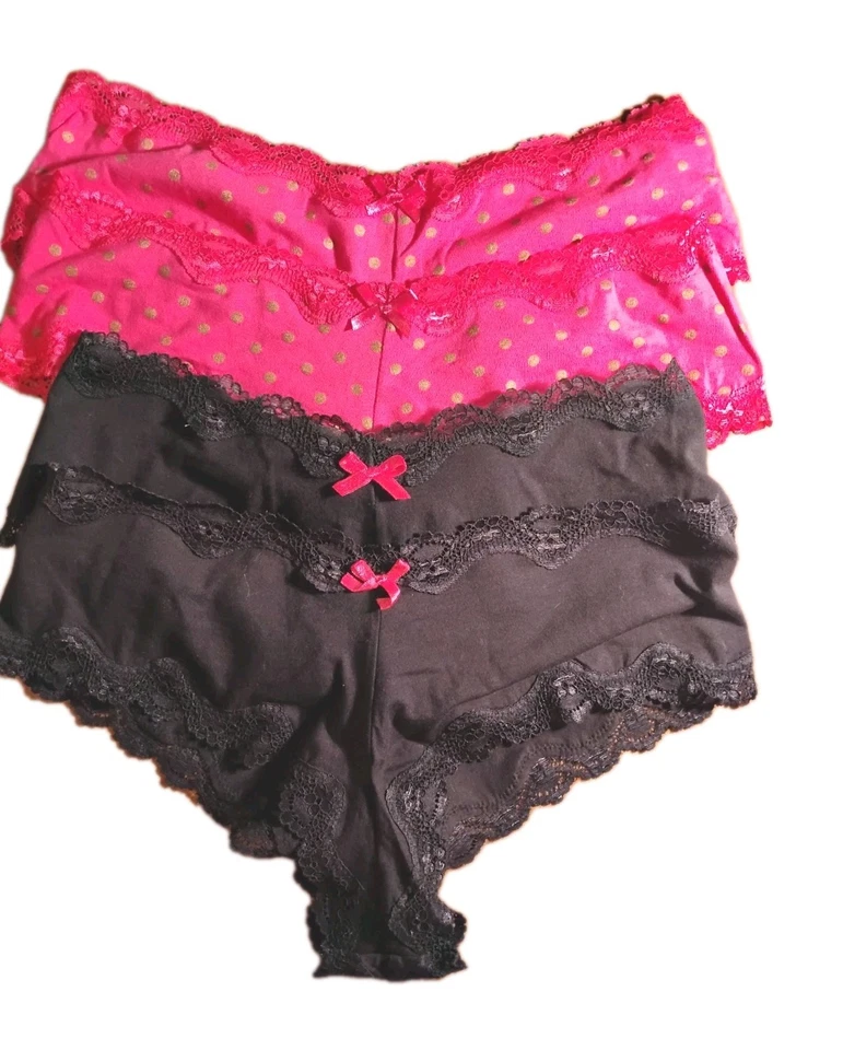 4 PAIR Vtg St. Eve Cheeky Panty Size L Pink/Gold Polka Dot, Black Pink Bow NWOT - Image 1 of 4