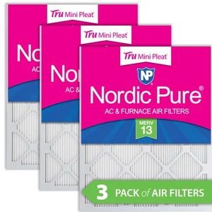 14x20x1 (13_1/2x19_1/2) Nordic Pure Tru Mini Pleat MERV 13 Air Filters 3 Pack - Picture 1 of 7