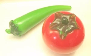 2 Vintage Hand Blown Tomato & Pepper Murano Style Vegetables - Picture 1 of 3