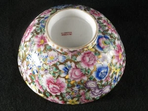 Gold Schale Blumen handbemalt verziert Hongkong Akzent Deko Obst EUC - Bild 1 von 5
