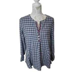 J. Jill Top Blue & Gray Checked Popover Long Sleeve Pullover Women's Medium - Picture 1 of 8