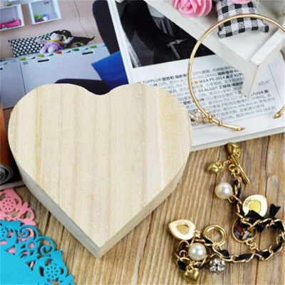Wood Heart Shaped Wooden Box Storage Ring Jewelry Case Crafts R - Image 1 of 4