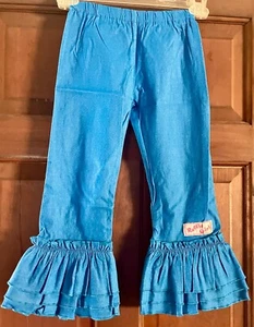 Girl's Bright Blue Triple Ruffle Denim Pants by Ruffle Girl - Size 5 - Picture 1 of 1