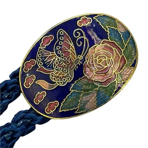 Womens Blue Stretch Belt Butterfly Rose Enamel Medallion Unbranded - Picture 1 of 9