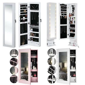 Wall Mounted / Desktop Mirror Jewellery Cabinet with LED Lights Makeup Storage - Picture 1 of 4